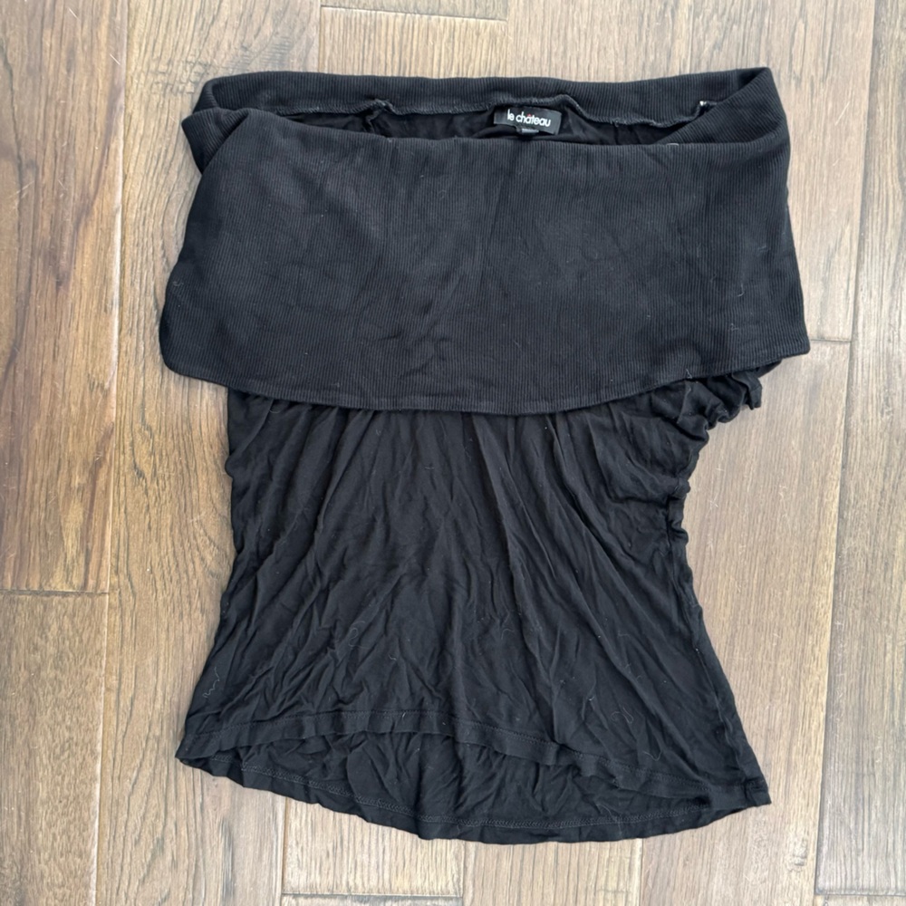 le chateau Black Off-Shoulder Foldover Women's Top